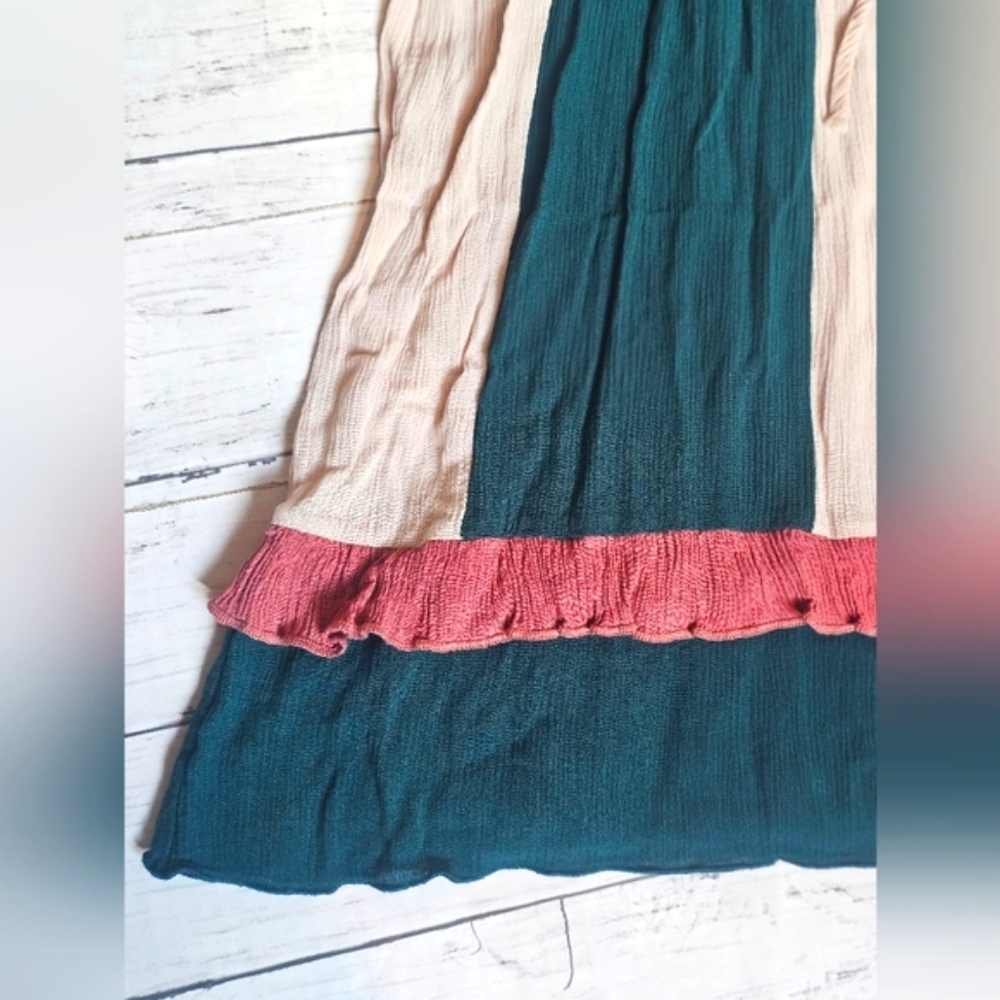 143 Story By Line Up Flowy Tiered Ruffle Longsleeve Midi Dress Colorblock Vneck - Picture 10 of 15